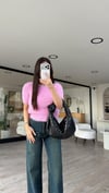 Pembe Bisiklet Yaka Kısa Kol Saçaklı Dilvin Kazak 