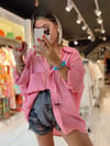 Pembe Cepli Düşük Omuz Oversize Gömlek