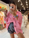 Pembe Cepli Düşük Omuz Oversize Gömlek