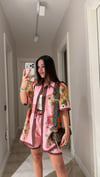 Pembe Çiçek Desenli Kısa Kol Şort Takım