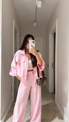 Pembe Çıtçıtlı Bomber Ceket Pantolon Takım