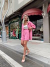 Pembe Düğmeli Şortlu Keten Takım 