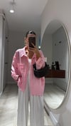 Pembe Düşük Omuzlu Keten Gömlek