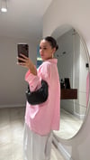 Pembe Düşük Omuzlu Keten Gömlek