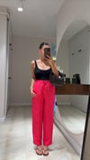 Pembe Düz Paça Bel Lastikli Pantolon