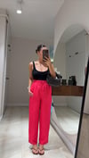 Pembe Düz Paça Bel Lastikli Pantolon