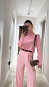 Pembe Düz Yaka İnce Triko Kazak