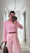 Pembe Düz Yaka İnce Triko Kazak