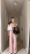 Pembe Fular Detaylı Pantolon Takım