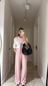 Pembe Fular Detaylı Pantolon Takım