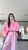 Pembe Geniş Kol Detaylı Marka Model Yumoş Kazak