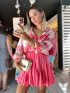 Pembe Geometrik Desenli Oversize Gömlek 