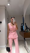 Pembe Gizli Düğmeli Kemerli Yelek Takım 
