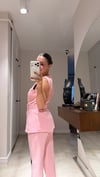 Pembe Gizli Düğmeli Kemerli Yelek Takım 