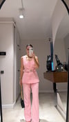 Pembe Gizli Düğmeli Kemerli Yelek Takım 