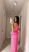 Pembe Gold Düğme Detaylı Yelek Pantolon Takım