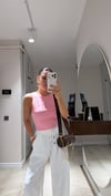 Pembe Halter Yaka Crop Bluz 