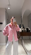 Pembe İnce Çizgili Düğmeli Gömlek