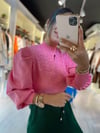 Pembe Incili Dik Yaka Triko 