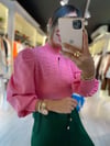 Pembe Incili Dik Yaka Triko 