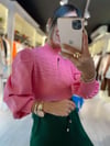 Pembe Incili Dik Yaka Triko 