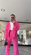 Pembe Kadife Fermuarlı Kapüşonlu Takım
