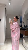 Pembe Kahverengi Çizgili  Ravi Poplin Gömlek 