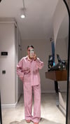 Pembe Kahverengi Çizgili Ravi Poplin Pantolon