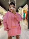 Pembe Kapşonlu Duffyo İşlemeli Oversize Sweat