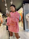 Pembe Kapşonlu Duffyo İşlemeli Oversize Sweat