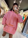 Pembe Kapşonlu Duffyo İşlemeli Oversize Sweat