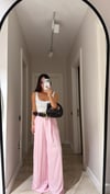 Pembe Kendinden Çizgili Kemerli Palazzo Pantolon