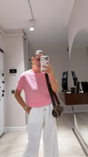 Pembe Kendinden Desenli Ajurlu Kısa Kol Bluz