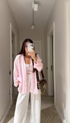 Pembe Kendinden Desenli Transparan Gömlek