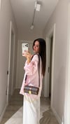 Pembe Kendinden Desenli Transparan Gömlek