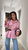 Pembe Kendinden Kemerli Balon Gömlek 