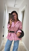 Pembe Kendinden Kemerli Balon Gömlek 