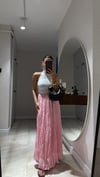 Pembe Kendinden Kırışık Uzun Etek 