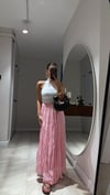 Pembe Kendinden Kırışık Uzun Etek 