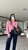 Pembe Kendinden Yakalı Triko Kazak