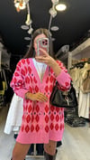 Pembe Kırmızı Sıralı Üçgen Düğmeli Hırka 