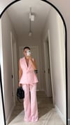 Pembe Kruvaze Yaka Pileli Yelek Pantolon Takım