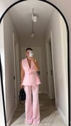 Pembe Kruvaze Yaka Pileli Yelek Pantolon Takım
