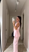 Pembe Kruvaze Yaka Pileli Yelek Pantolon Takım