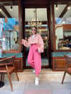 Pembe Lastikli Keten Şalvar Pantolon