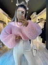 Pembe Lastikli Örgü Triko Kazak