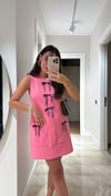 Pembe Lila Kurdeleli Triko Elbise