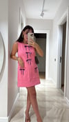 Pembe Lila Kurdeleli Triko Elbise