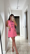 Pembe Lila Kurdeleli Triko Elbise