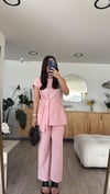 Pembe Omuz Bağlamalı Keten Takım